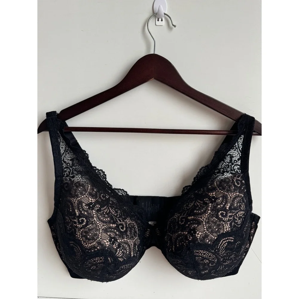 ThirdLove‎ 24/7 Lace Contour Plunge Bra Black Nude 42F Underwire sexy Floral
